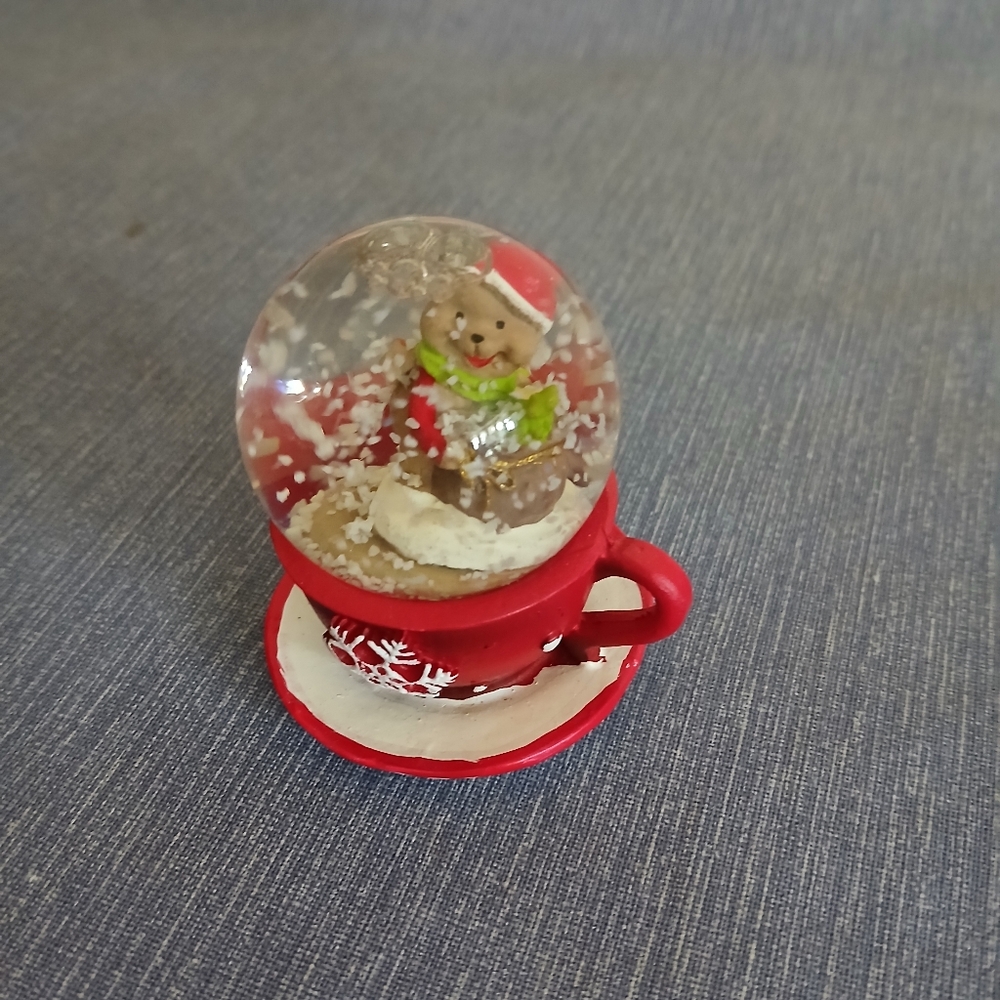 Red Snow Globe with Bear Figurine